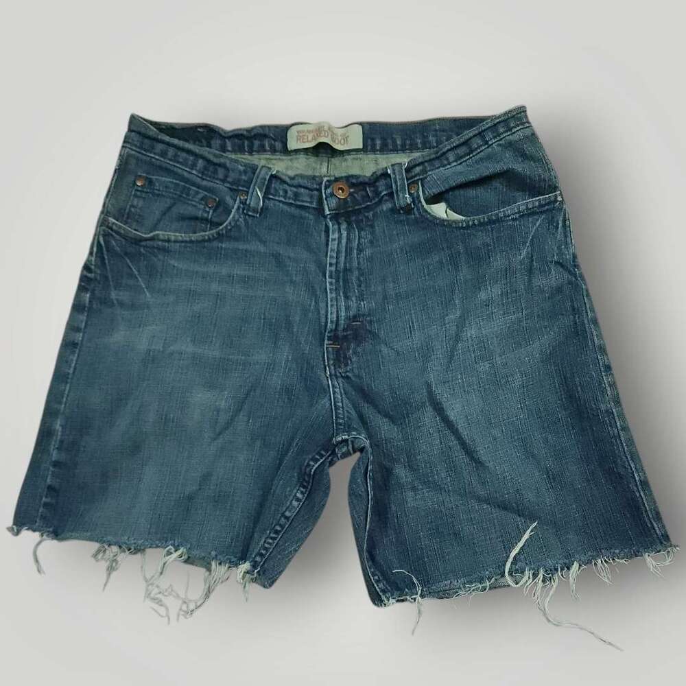Wrangler Jean Shorts  Mens 32 Cutoff Jorts Hoochie Daddy Medium Wash Whiskering